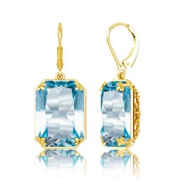 Dangle & Chandelier Real 100% 925 Silver Earrings Aquamarine 14K Gold Plated Drop For Women Fine Jewellery Wedding Gift HandmadeDangle