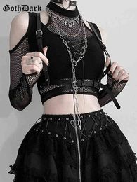 open shoulder shirts NZ - Goth Dark Fishnet Cut Out Women Sexy Halter T-shirts Mall Gothic Grunge Black Bandage Crop Tops Punk Open Shoulder Alt Clothing
