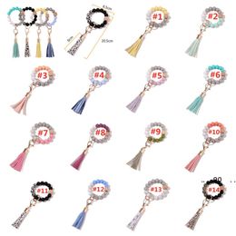 14 Colors Silicone Key Ring Bracelet for Women Unique Stylish Beaded Bangle Wristlet Keychain Chain Circle Wrist Keychains BBB14761