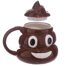 milk tea cups UK - Funny Poop s and Mugs Cartoon Smile Coffee Milk Mug Porcelain Water With Handgrip Lid Tea Cup Office Drinkware