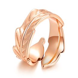 Cluster Rings Copper Leaf Rose Gold Plated Plant Feather Adjustable Finger Ring For Women Statement Promise Anniversary Fashion JewelryClust