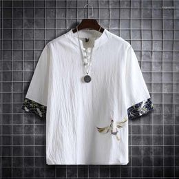 Ethnic Clothing M-5XL Plus Size Shirts For Men Half Sleeve Frog Button Spring Summer Streetwear Cotton Linen Chinese Style Blouses Man