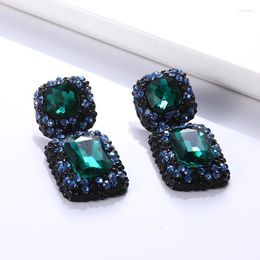 Dangle & Chandelier Exaggerated Chunky Deep Green Blue Red Square Crystal Pendant Earrings For Women Jewellery WholesaleDangle Farl22
