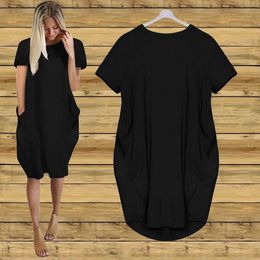 Oversize Short Sleeve Summer Dress Tunic es Women Casual Loose Tshirt for Robe Vestidos with Pockets 220521