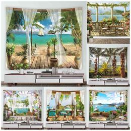 Tapestry Ocean Beach Tapestry Coconut Palms Tropical Sea Hawaii Landscape Wall