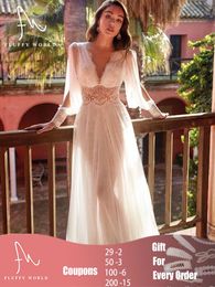 long sleeve white lace maxi dress UK - Casual Dresses Evening For Women Party White Elegant Lace V-Neck Long Sleeve Floor-length Hollow Out Mesh Maxi Dress Wedding