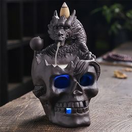 6Color Change Backflow Handmade Ornament DragonSkull Shape Incense Holder Ceramic e Waterfall Censer Decor 220704