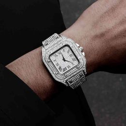 2022 Iced Out Square Men Watch Top Brand Luxury Diamond Hip Hop Watch Fashion Unltra Thin Wristwatch Male Jewelry