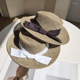 Summer Breathable Beach Straw Hats For Women Fashion Panama Luxury Hat Bow Tie Concave Top Ladies Party Cap Sombreros De Vaque Wide Brim Del
