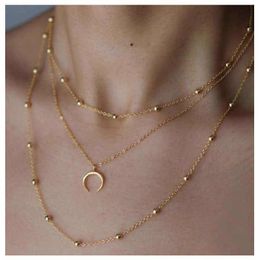 Pendant Necklaces Sweet Fashion Alloy Moon Multi-Layer Necklace Europe And America Wild Simple Jewellery WomenPendant