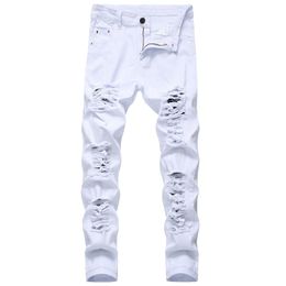 Arrival Men's Cotton Ripped Hole Jeans Casual Slim Skinny White men Trousers Fashion Stretch hip hop Denim Pants Male 220328