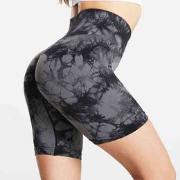 Seamless New Tie Dye Yoga Short Women Clothing Hip Peach Seam Outdoor Sport Fitness Shorts Gym Run Leggings short J220706
