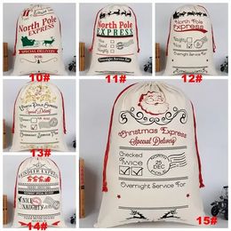 Newest Christmas Gift Bag Pure Cotton Canvas Drawstring Sack Bags With Xmas Santa Design fy4909