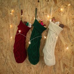 Knitting Christmas Socks Decorative Wall Hanging Funny Candy Bag Socks Happy Women's Men's Sockss New Year Gift For Men Rhombus