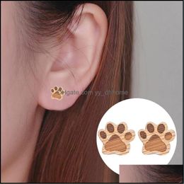 Stud Earrings Jewellery Paw Small Wooden Earring For Women Piercing Drop Delivery 2021 Nq4Sk