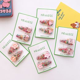 1 Pair Summer New Sweet Girl Cute Pink Cream Flower Five-star Quicksand BB Clip Fashion Children's Hairpins Hair Accessories