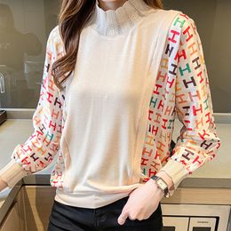 Spring Autumn Women's knit sweater shirts chic patchwork blouses shirts Long Sleeve Shirts Tops Blusas Mujer 220815