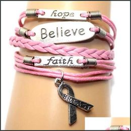 hope charm bracelet Australia - Charm Bracelets Charms Woven Leather Believe Letter Faith Hope Breast Cancer Awareness Fashion Handmade Jewelry Chr Bdesybag Dvb