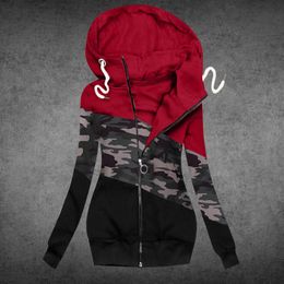 Women's Hoodies & Sweatshirts Fashion Zipper Coat Shirts Patchwork Blouse Women Casual Hoodie Colour Long Sleeve Drawstring Streetwear