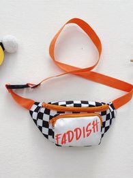 Kids Checkered & Letter Graphic Fanny Pack SHE