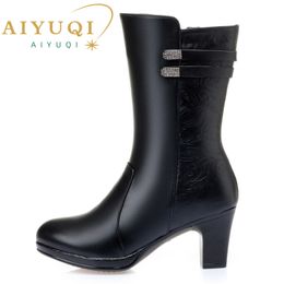 Women Winter Boots Shiny Fashion 2022 New Genuine Leather Riding Boots Women Thick Wool Warm Women Dress Boots