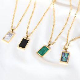 Pendant Necklaces Gold Plated Stainless Steel Square Rectangle Abalone Malachite Onyx Turquoise Shell NecklacesPendant