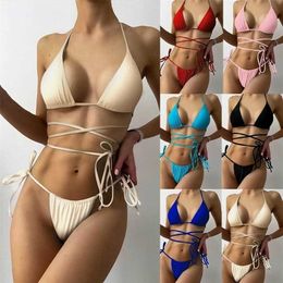 Sexy Bikini Multicolor Brazilian Thong Swimwear Women Bandage Solid Swimsuit Micro Beachwear Summer Set 220616