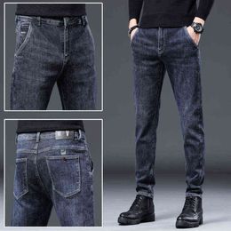 and Autumn Winter 2022 High-end Blue Jeans Men's Korean Fashion Slim Fit Versatile Elastic Long Pants