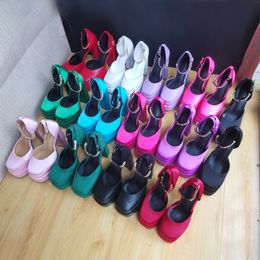 Sandálias Sexy das Mulheres Bombas de Couro Genuíno Verão Nova Espessa Plataforma de Salto Alto-Sapatos De Casamento Branco Rosa Vermelho Vermelho Rosa Grande Tamanho