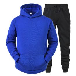 Men's Tracksuits Men Casual Tracksuit Winter Thick Hoodies Pants Sets 2 Pieces Sweatshirt +Sweatpants Oversized Lovers Autumn Sweatpants Set