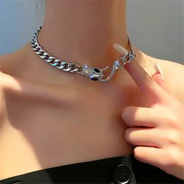 Hip Hop Rock Thick Chain Snake Necklace For Women Vintage Hyperbole Crystal Unusual Necklaces Party Jewelry