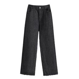 Neohil 2020 Autumn Fashion Women Black Straight Denim Ankle Length Jeans High Waist Casual High Street Wide Leg Pants LJ201013