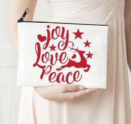 Cosmetic Bags & Cases Joy Love Peace Print Make Up Bag Merry Christmas 2022 Fashion Zipper Pencil Pouch OrganizerCosmetic