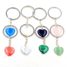 Heart Shape Natural Stone Quartz Keychain Ring For Women Men Handbag Hangle Car Key Holder Raw Mineral Keyring Jewellery