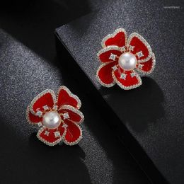 Dangle & Chandelier Elegant And Exquisite Red Petal Round Earrings For Women 2022 Classic Jewellery Unusual Luxury Party GirlsDangle