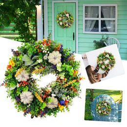 Decorative Flowers & Wreaths Artificial Christmas With Lights Battery Operated Timer Simulated Plant White Pumpkin Wreath PorchDecorative