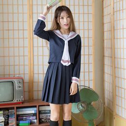 Clothing Sets Three Red Lines White Collar Summer Navy Sailor Suit Tops Skirts Women Elegant JK High School Uniform Class Students ClothClot