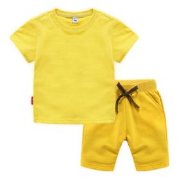 Toddler Outfits Kids Boy Brand LOGO Sets Tracksuit Short Sleeve Solid T-shirts Pants 2PCS Sport Suit 2022 Fashion Baby Girls Casual Clothes