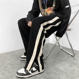 Men's Pants Privathinker Korean Side Striped Men Loose Sweatpants Streetwear Slit Man Wide Leg Trousers Male Oversized Cargo 220826