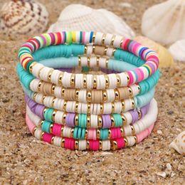 Beaded Strands Bohemian Stainless Steel Gold Beads Colorful Ethnic Style Soft Ceramic Stretch Bracelet For Women Fawn22