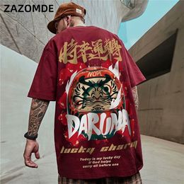 ZAZOMDE Men's T-Shirts Chinese Style Lucky Printed Short Sleeve Tshirts Summer Hip Hop Casual Cotton Tops Tees Streetwear 220621