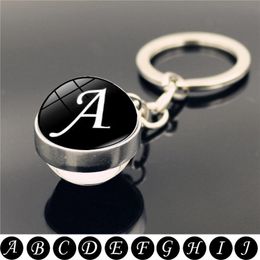 Keychains 26 English Letter Keychain Double Side Art Po Glass Ball Pendant Keyring Simple Initial Name Couple Crystal Charms