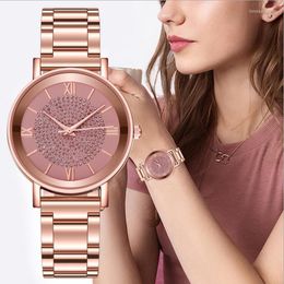 Wristwatches 2022 Women Watches Luxury Rhinestones Rose Gold Ladies Wrist Stainless Steel Bracelet Watch Quartz Female Clock Relogio