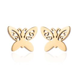 Golden Cute Stainless Steel Small Earrings Butterfly Shape Stud Earrings Women Jewellery Accessories 1 pair