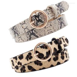 Belts Women Belt Leopard With Gold Round Buckle Ladies Snake Zebra Pattern Waistband PU Leather Female Fashion CoolBelts