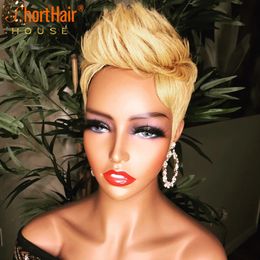 613 Honey Blonde Short Human hair Wig Brazilian None Lace Front Wigs For Black Women Full Machine Made