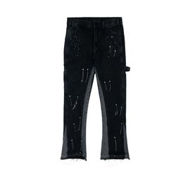 Patchwork Jeans Painted Mens Straight Casual Flare Pants Loose Hip Hop Washed Retro Couple Denim Trousers