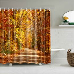 1Pcs Landscape Waterproof Shower Curtain Autumn Forest Printed Screen Bathroom Decoration Cortina De Bano Bath Curtain Gift 201109