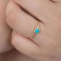 Cluster Rings Trendy 925 Sterling Silver Single Stone Ring With Geometric Square Rectangle Turquoises For Women Simple Finger JewelryCluster