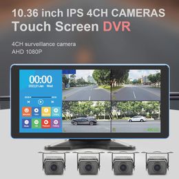 10.36 inch 4CH Vehicle AHD Monitor System IPS Touch Screen for Car/Bus/Truck 1080P CCTV Cameras Color Night Vision Parking Recorder Bluetooth Mirror link
